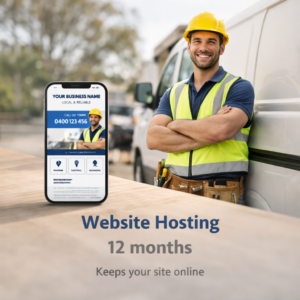 One page electrician, plumber, builder, gas fitter, water blaster, painter website design for Australia and New Zealand tradie business