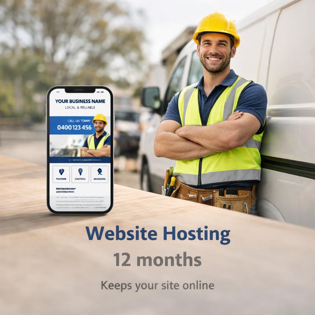One page electrician, plumber, builder, gas fitter, water blaster, painter website design for Australia and New Zealand tradie business